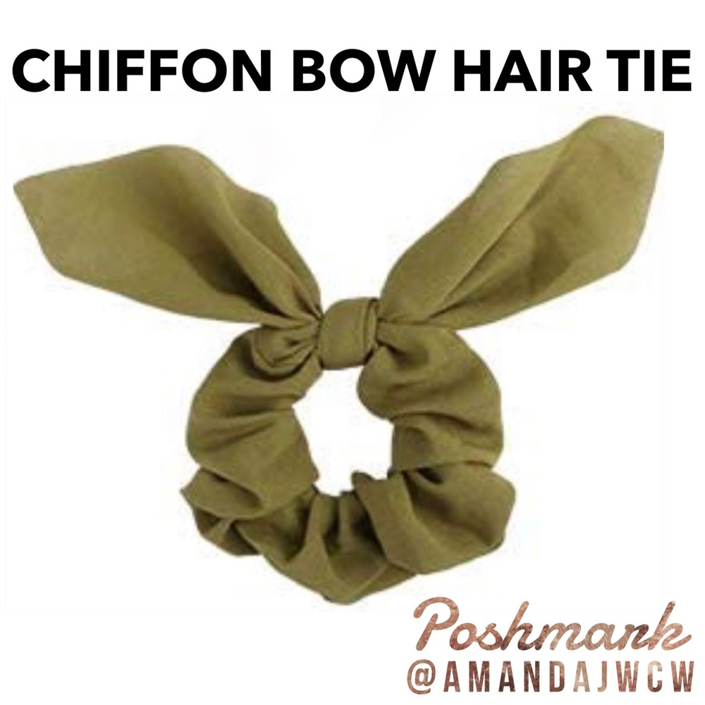 Chiffon Bow Hair Tie Scrunchie - Olive Green